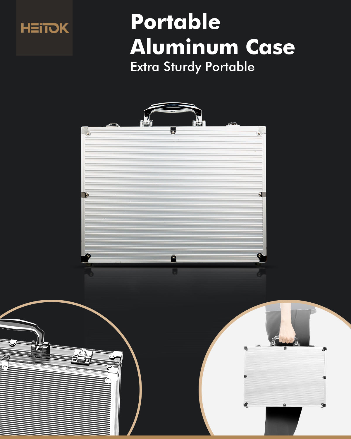 HEITOK Clay Poker Chips Set – 500pcs 14g Casino Grade Poker Chips with Denominations, Aluminum Carrying Case, 2 Decks, 5 Dice, Dealer Buttons – Professional Texas Holdem Kit for Home Game Night