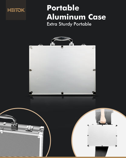 HEITOK Clay Poker Chips Set – 500pcs 14g Casino Grade Poker Chips with Denominations, Aluminum Carrying Case, 2 Decks, 5 Dice, Dealer Buttons – Professional Texas Holdem Kit for Home Game Night