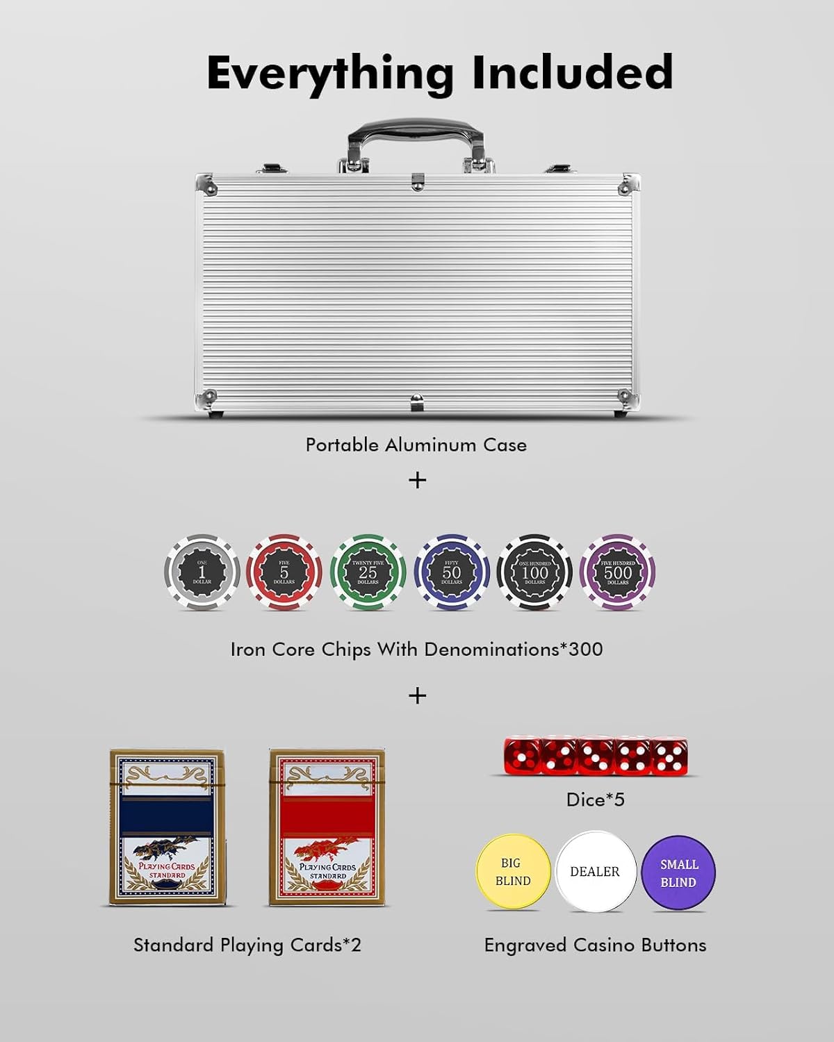 300PCS Touch Poker Chips Set with Denominations – HEITOK