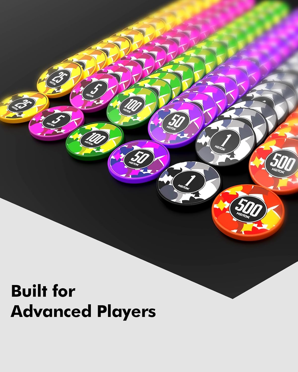 HEITOK - 300PCS Numbered Poker Chips Set (Prism Suits Series) Touch Chips Set