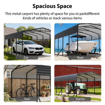 TerraNest Heavy Duty Metal Carport, 12' x 20' Outdoor Carport with Galvanized Steel Frame & Roof, Car Tent Garage Shade, Pre-Drilled Parts, Multi-Use Car Shelter for Pickup, Boat, Car & Tractors