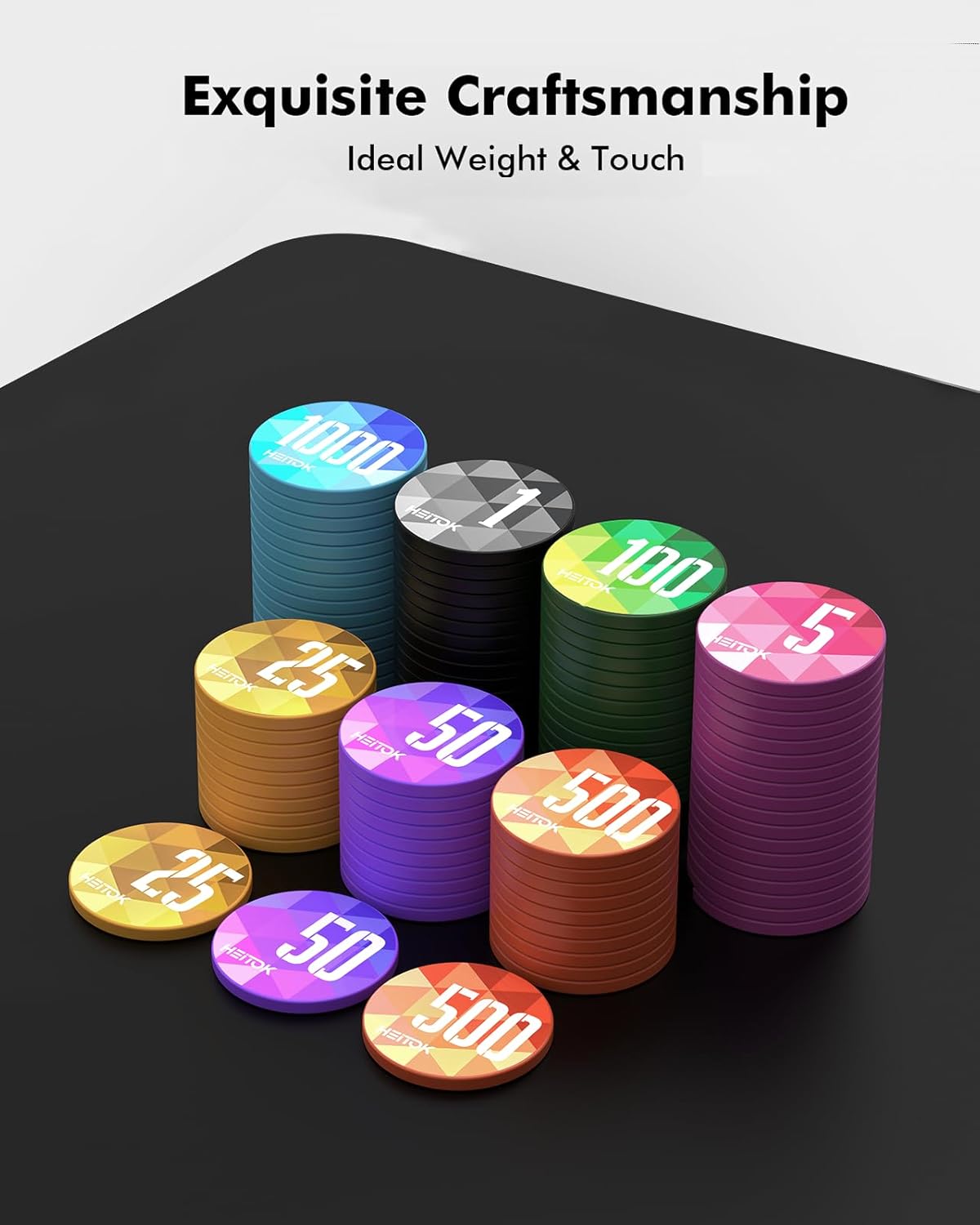 HEITOK - 600PCS Numbered Poker Chips Set (Aura Series) Touch Chips Set