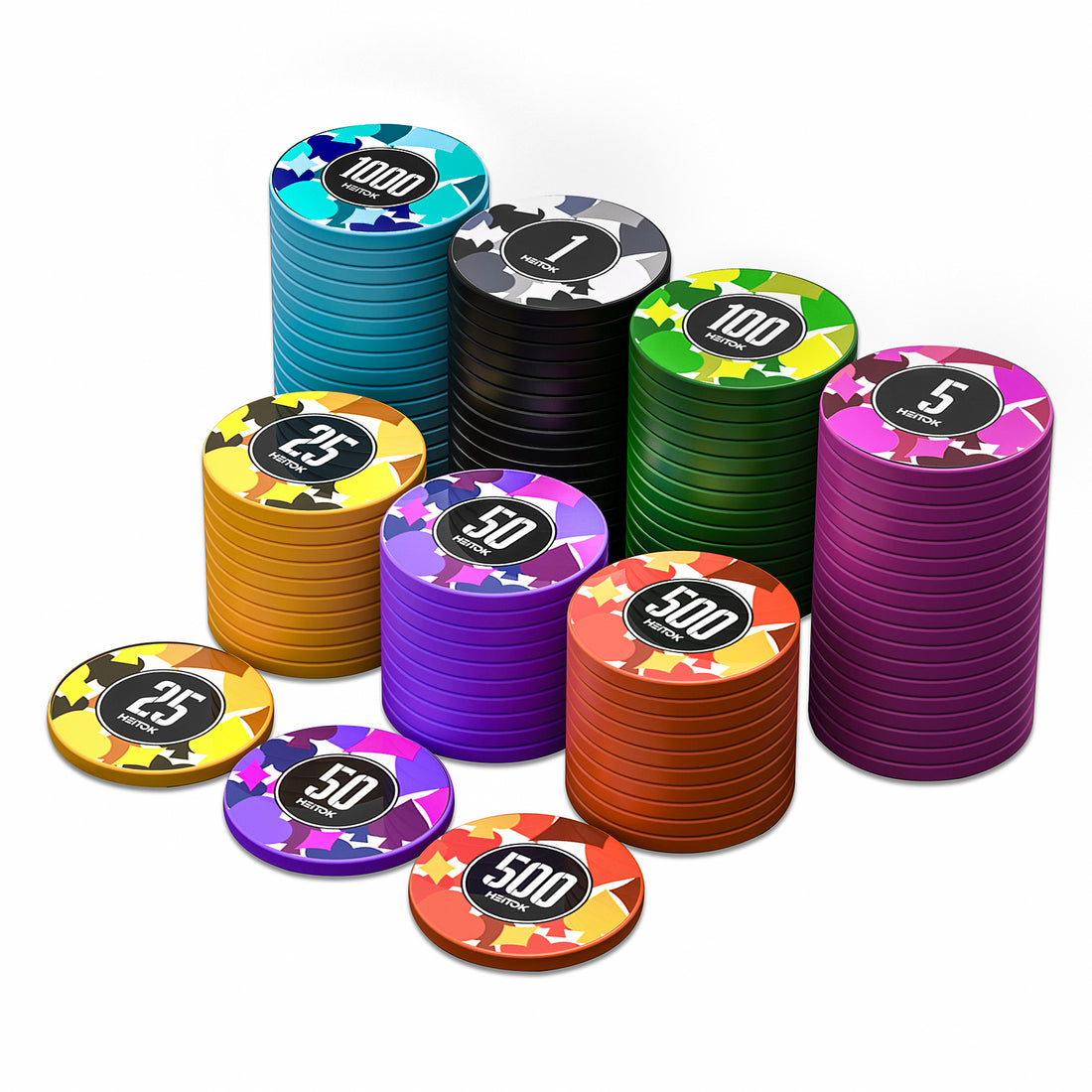 HEITOK - 100PCS Numbered Poker Chips Set (Prism Suits Series) Touch Chips Set
