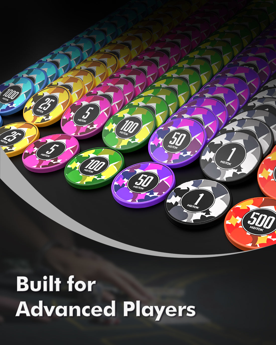 HEITOK - 100PCS Numbered Poker Chips Set (Prism Suits Series) Touch Chips Set