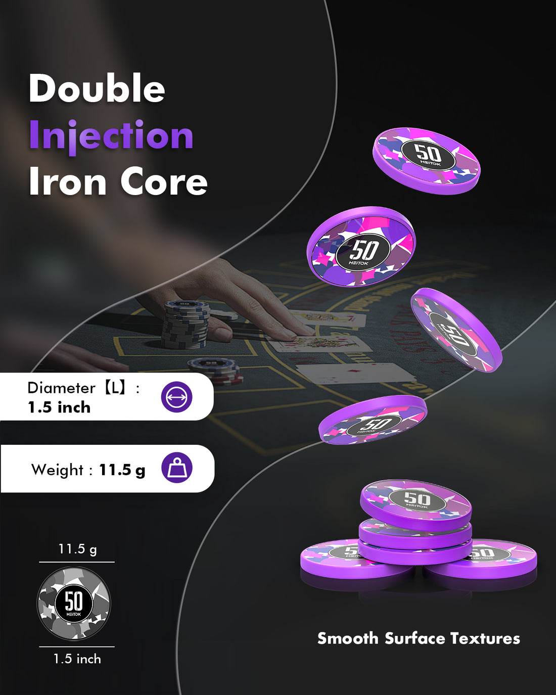 HEITOK - 100PCS Numbered Poker Chips Set (Prism Suits Series) Touch Chips Set