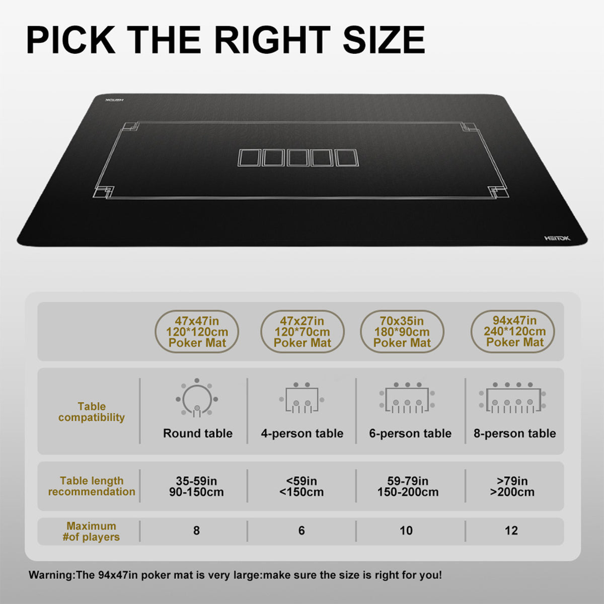 HEITOK - Texas Hold'em Poker Mat 70" x 35"