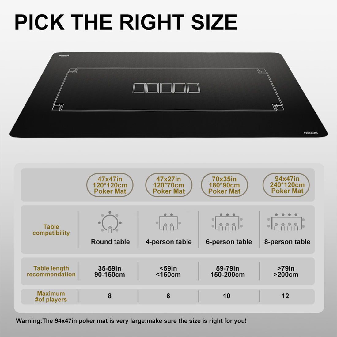 HEITOK - Texas Hold'em Poker Mat 47" x 27"